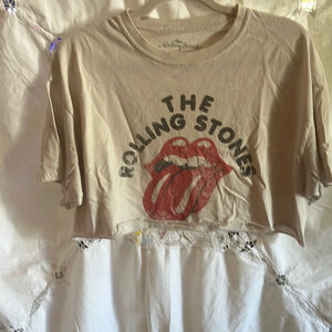 Womens Light Brown Rolling Stones Short Sleeve Cropped Graphic Tee Size Small